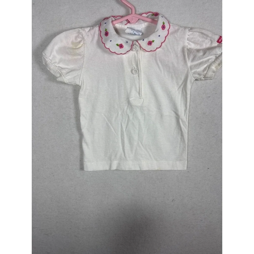 Baby‎ OshKosh White Cotton Floral Peter Pan Collar Puff Sleeve Top 6-9 Months